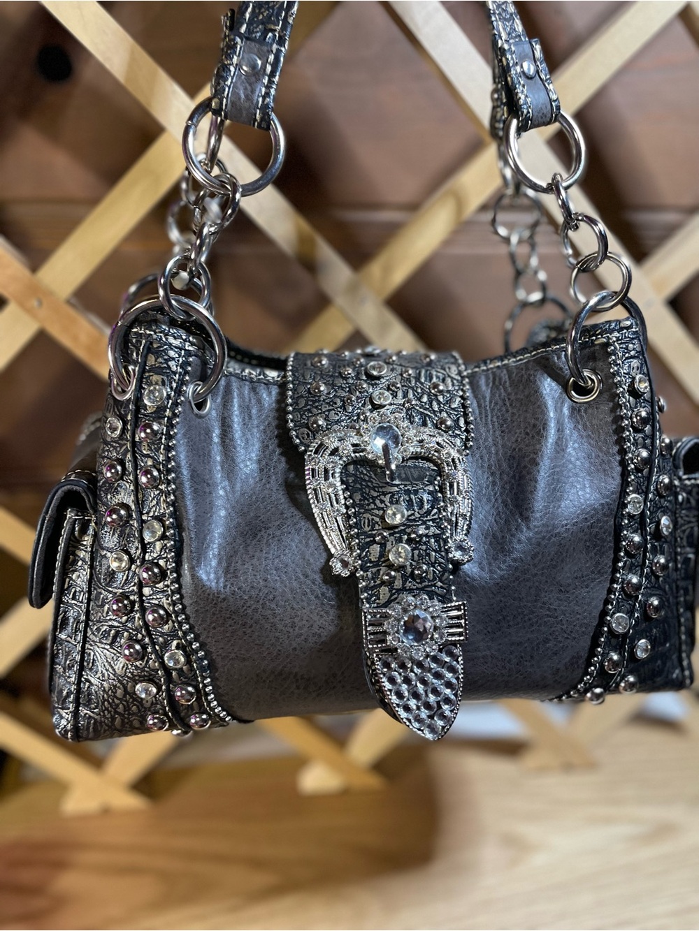Patent Pending‘Heavily Studded & Embellished Metallic Western Style Handbag